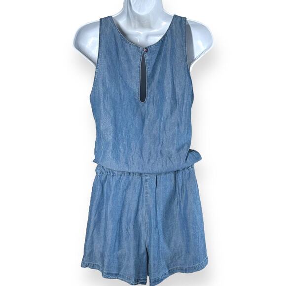 SPLENDID Chambray Romper Vintage Style 90's Y2K Drawstring Small V-Neck Blue - Picture 6 of 11